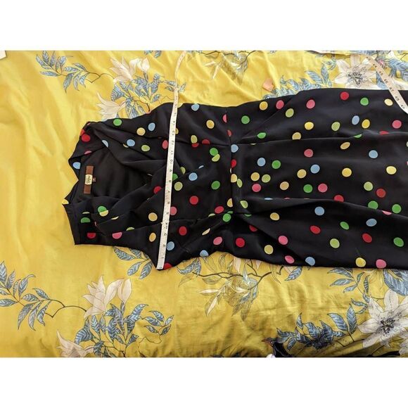 Eva Franco polkadot dress multi colored sz 4 sleeveless cowl neck knee-length - Picture 4 of 5